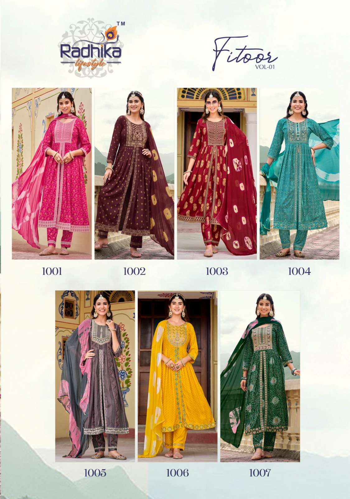 FITOOR REYON LIVA TAG PRINT EMBROIDERY WORK MIDDLE CUT KURTI WITH PANT AND NAZMIN TIE DIE DUPATTA BY RADHIKA LIFESTYLE BRAND INDEX